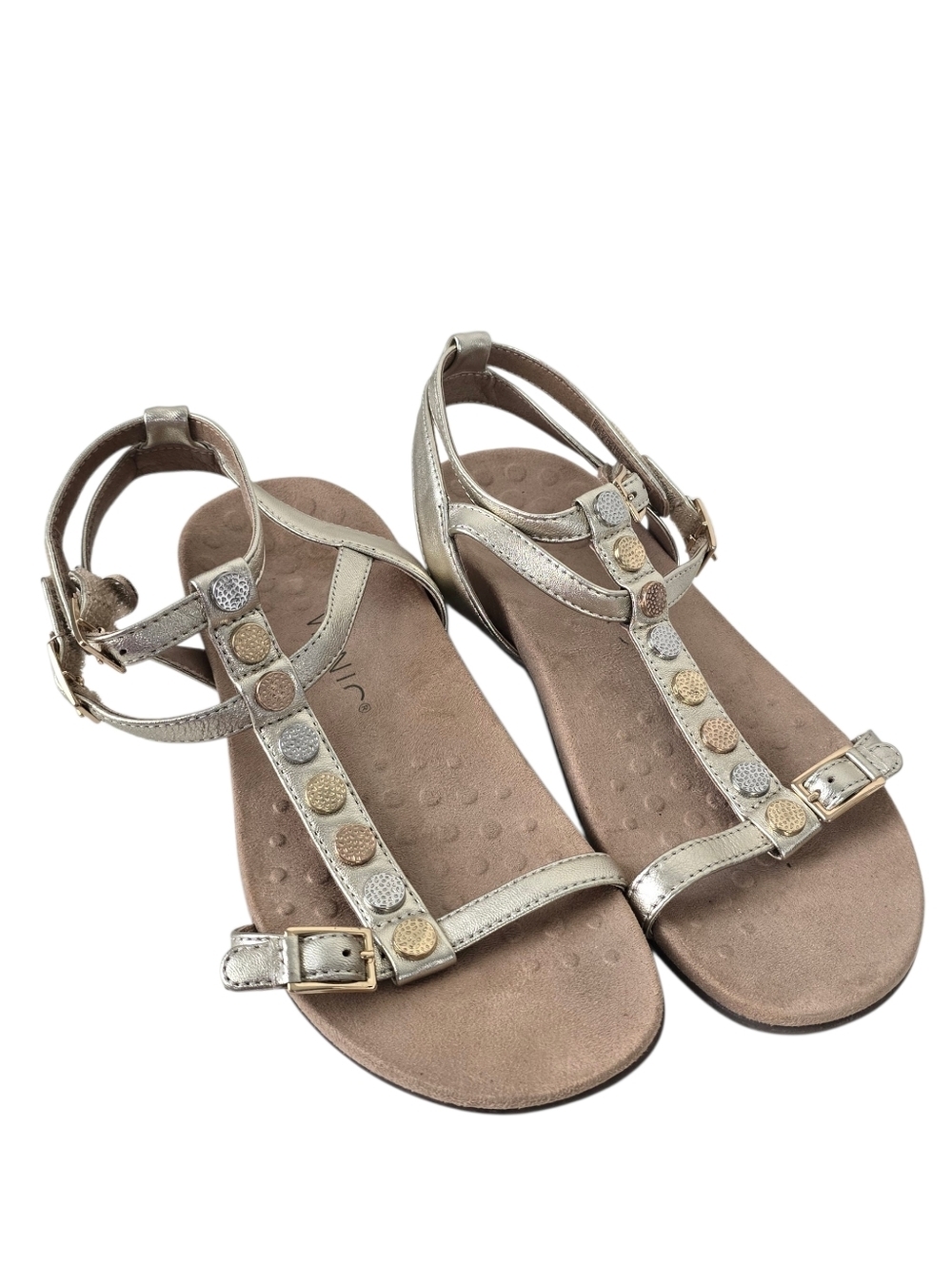 Vionic Hailey Studded Metallic Gold Multi Strap Gladiator Sandals 8